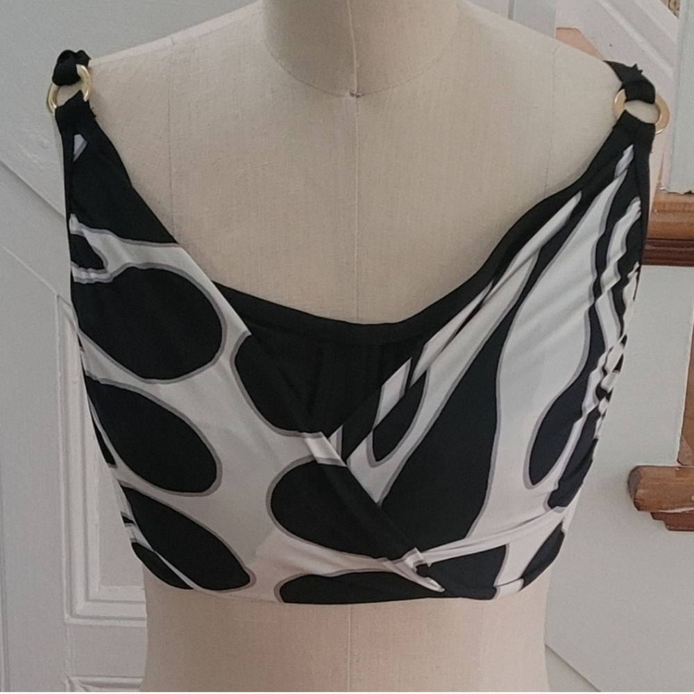 TARA GRINNA Black White Bikini Top Size 32-36 E Excellent Condition